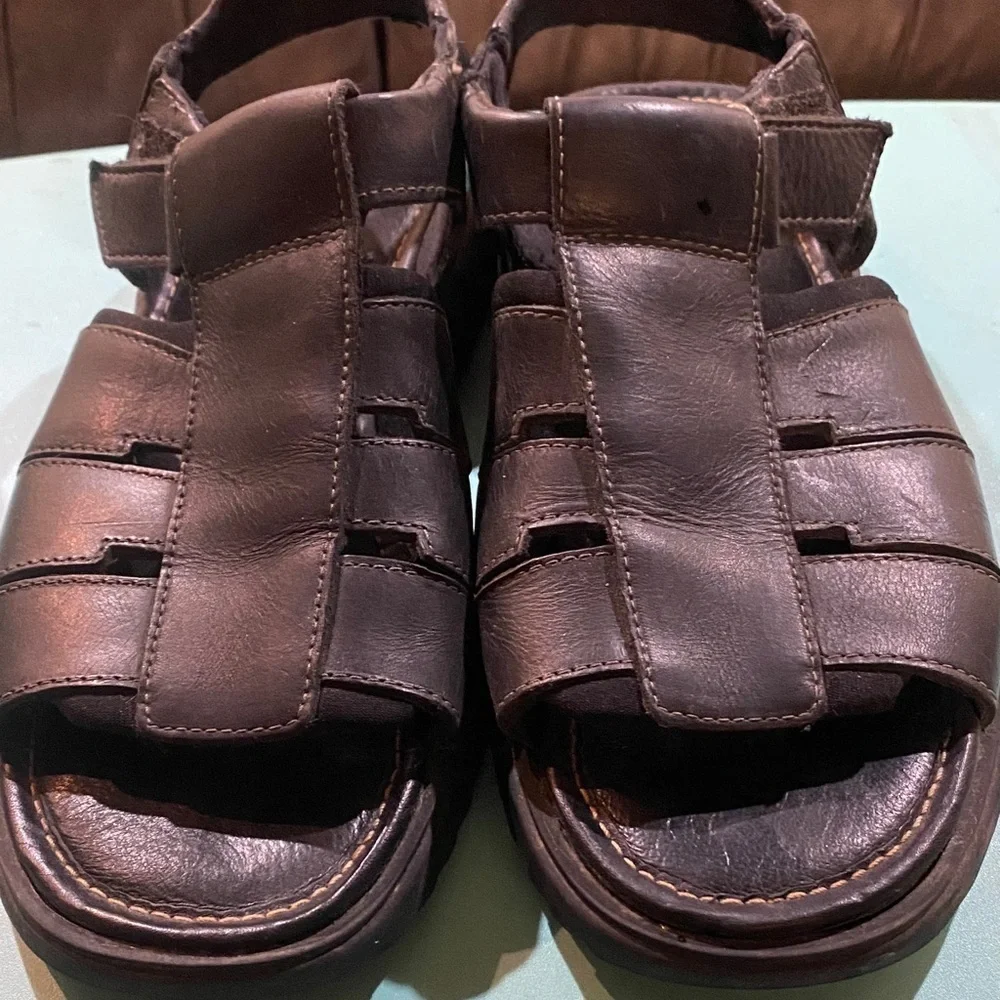Men's Dark Brown Size 9M Heavy Duty Leather Sandals Hiking Summer Beach